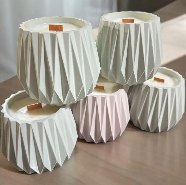 Geometrik Seramik Kavanoz Mum – Ahşap Fitilli